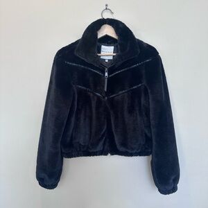 bagatelle Black Plush Teddy Zip-Up Jacket